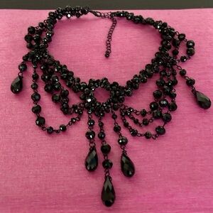 Elegant Black Beaded Gothic Style Necklace